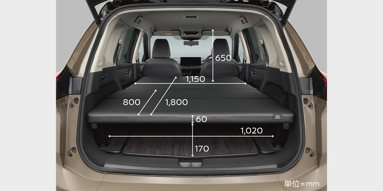 エクストレイル ロッククリーク マルチベッド ベッド寸法を記載した画像